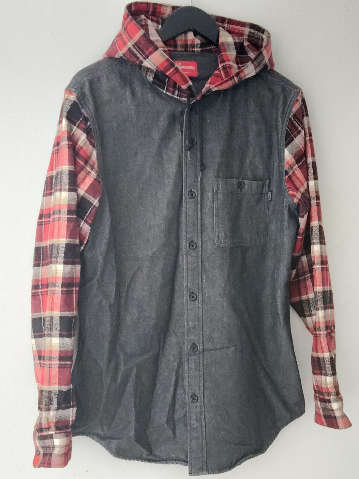 FW13 Supreme Hooded Plaid Denim Shirt Indigo Size M