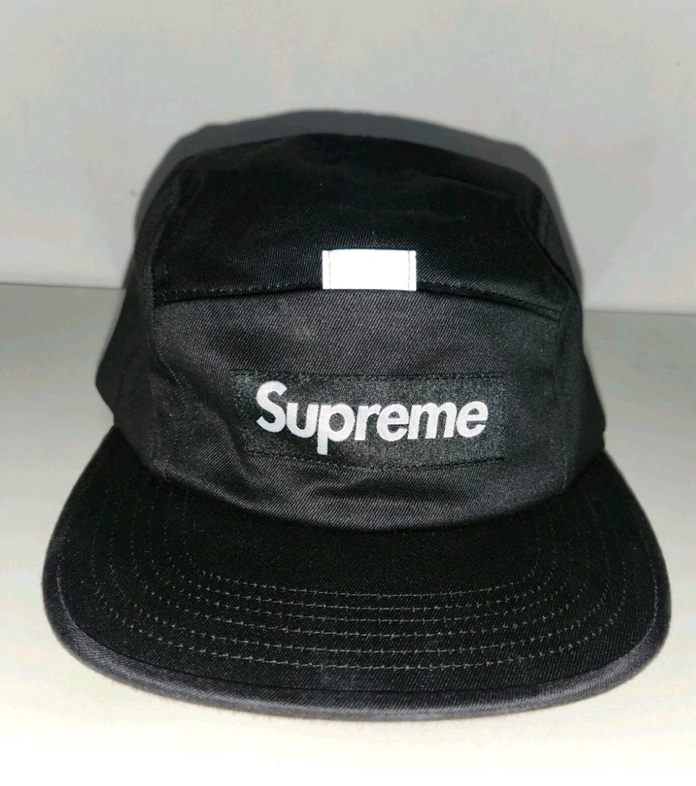 SS18 Supreme reflective tab pocket camp cap black cotton hat made in USA