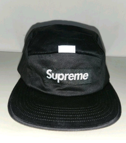 SS18 Supreme Reflective Tab Pocket Camp Cap Schwarze Baumwollmütze Hergestellt in den USA