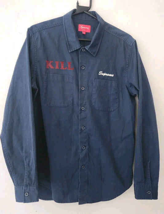 SS16 Supreme Kill Work Shirt Size M Medium Navy Long Sleeve Button Up