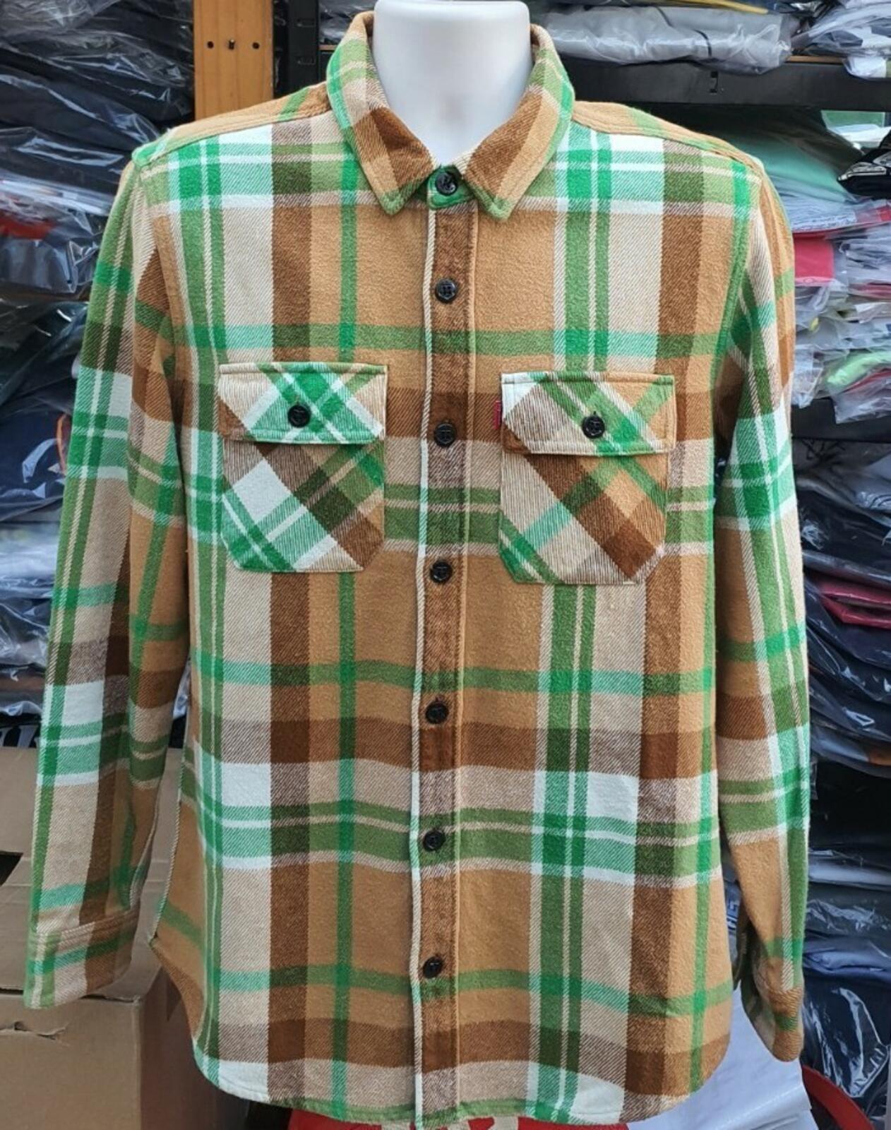 FW14 Supreme Heavyweight Plaid Flannel Hemd braun grün M mittelschwer Vintage