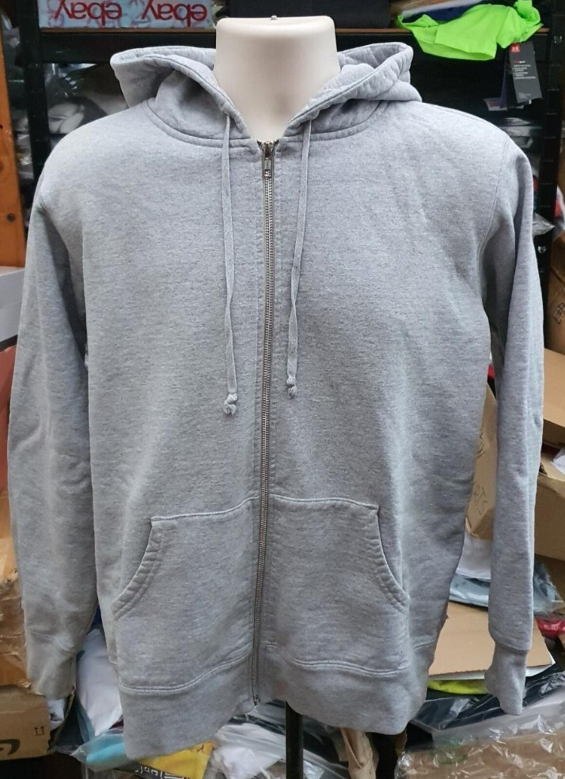 FW16 Supreme Rib Logo Zip Up Up Hooded Sweatshirt Heather Grey Size M