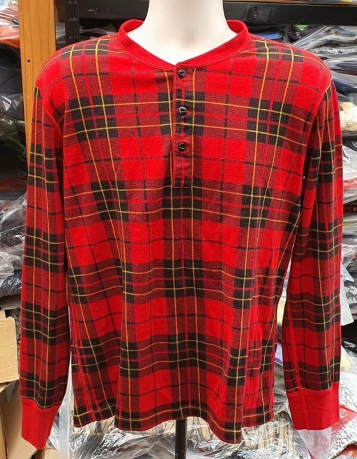 FW14 Supreme Tartan Henley L/S Top Red Plaid Size M