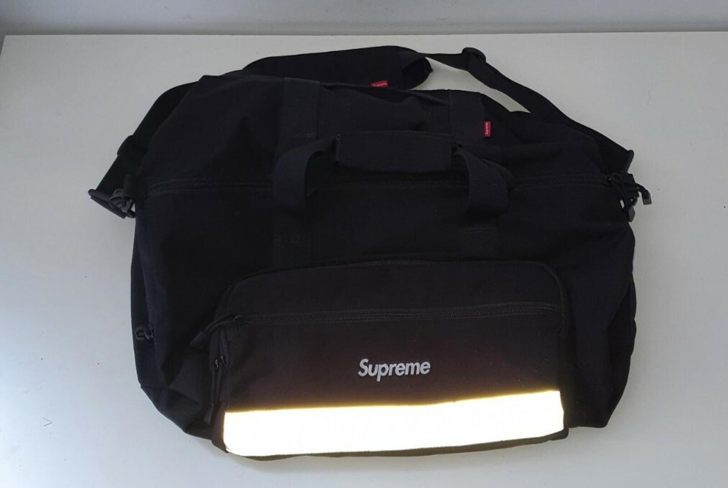 FW14 Supreme Hi Vis black duffle bag box logo Cordura messenger reflective Rare