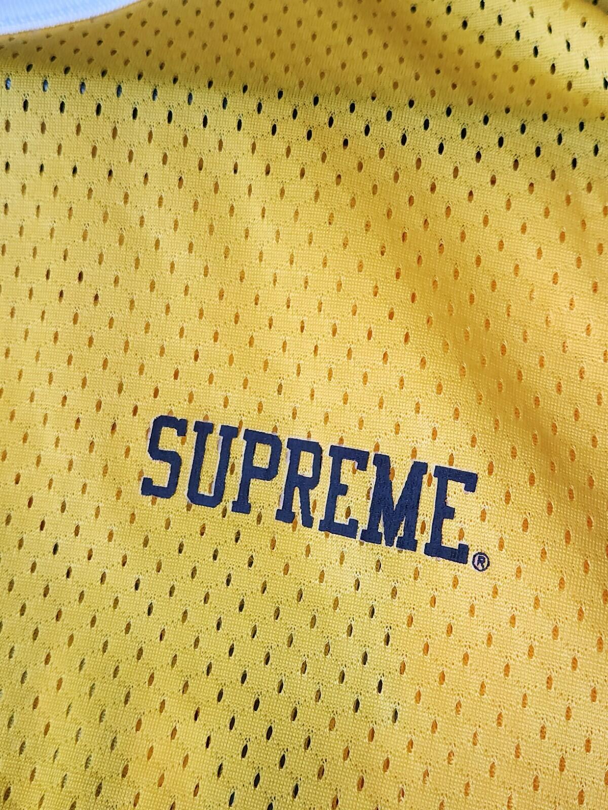 SS15 Supreme x Thrasher Mesh S/S Top Yellow Tee Size L Large Nylon T-shirt