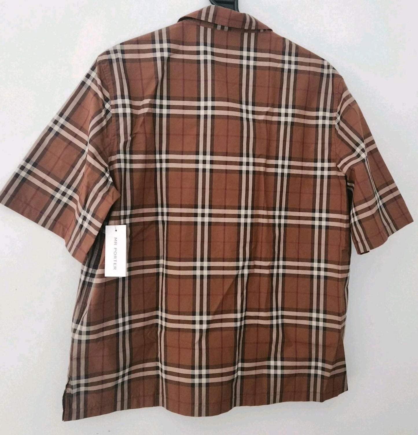 BURBERRY London Camp Collar Logo Embroidered Checked Cotton Shirt RRP £525 Brown