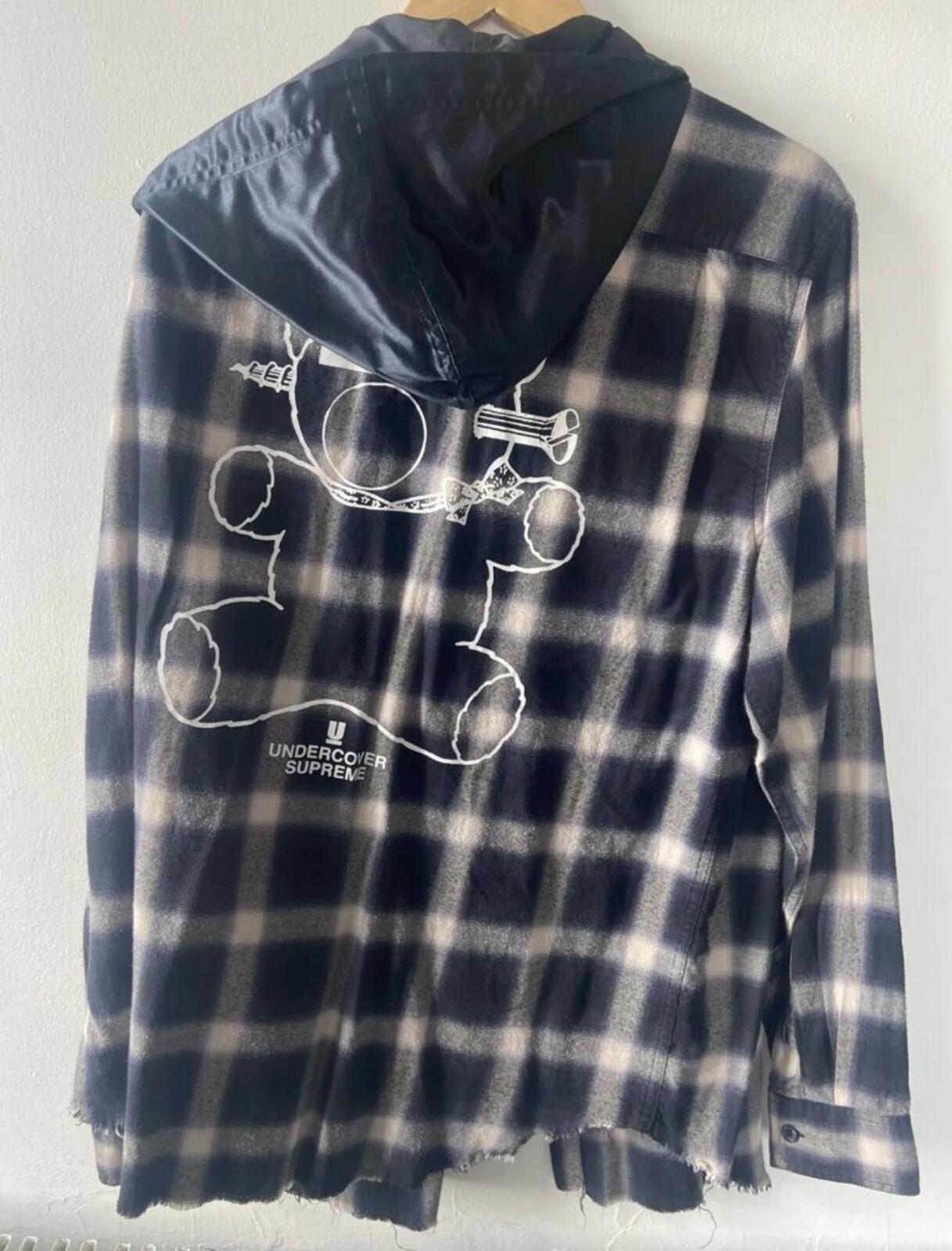 SS15 Supreme x Undercover Satin Hooded Flannel Shirt Black Size XL