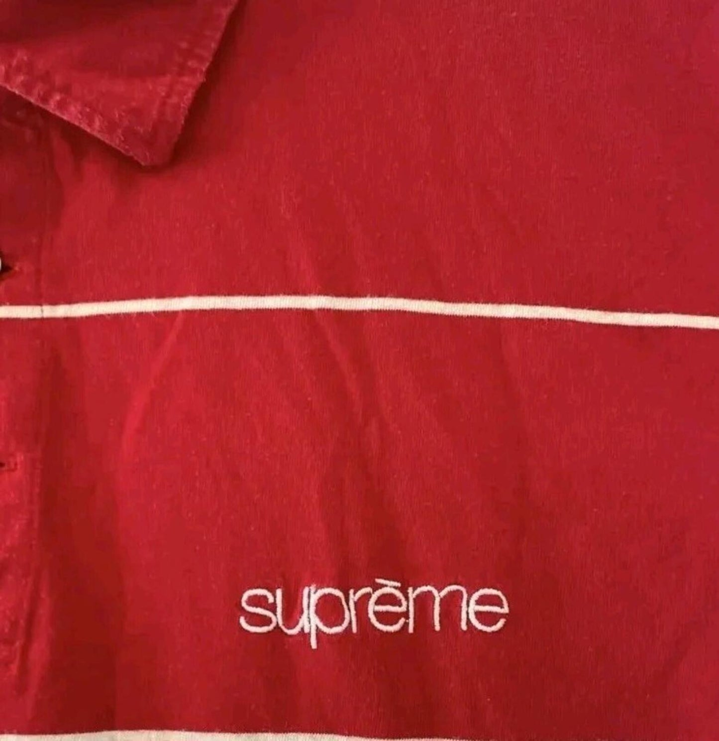 SS16 Supreme Classic Logo Striped Polo Shirt Rot Größe L