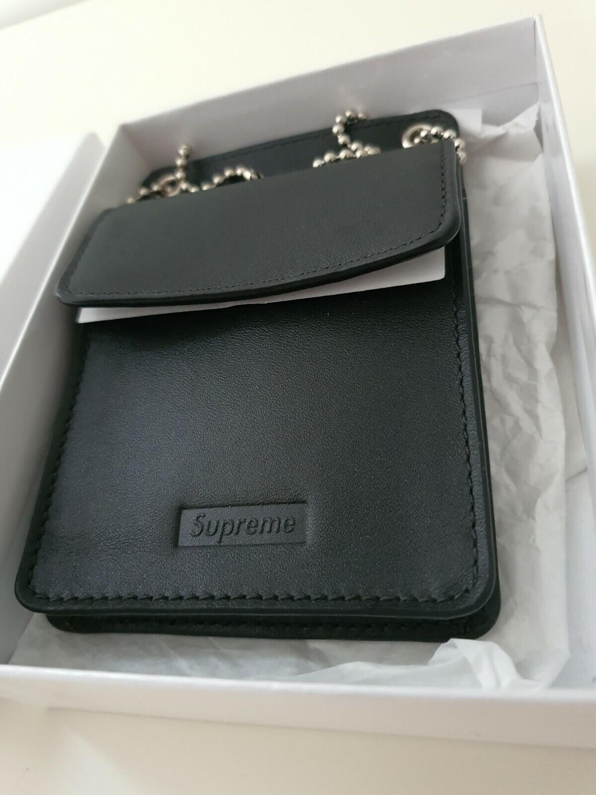 FW18 Supreme leather black ID holder small box logo wallet New Accessory
