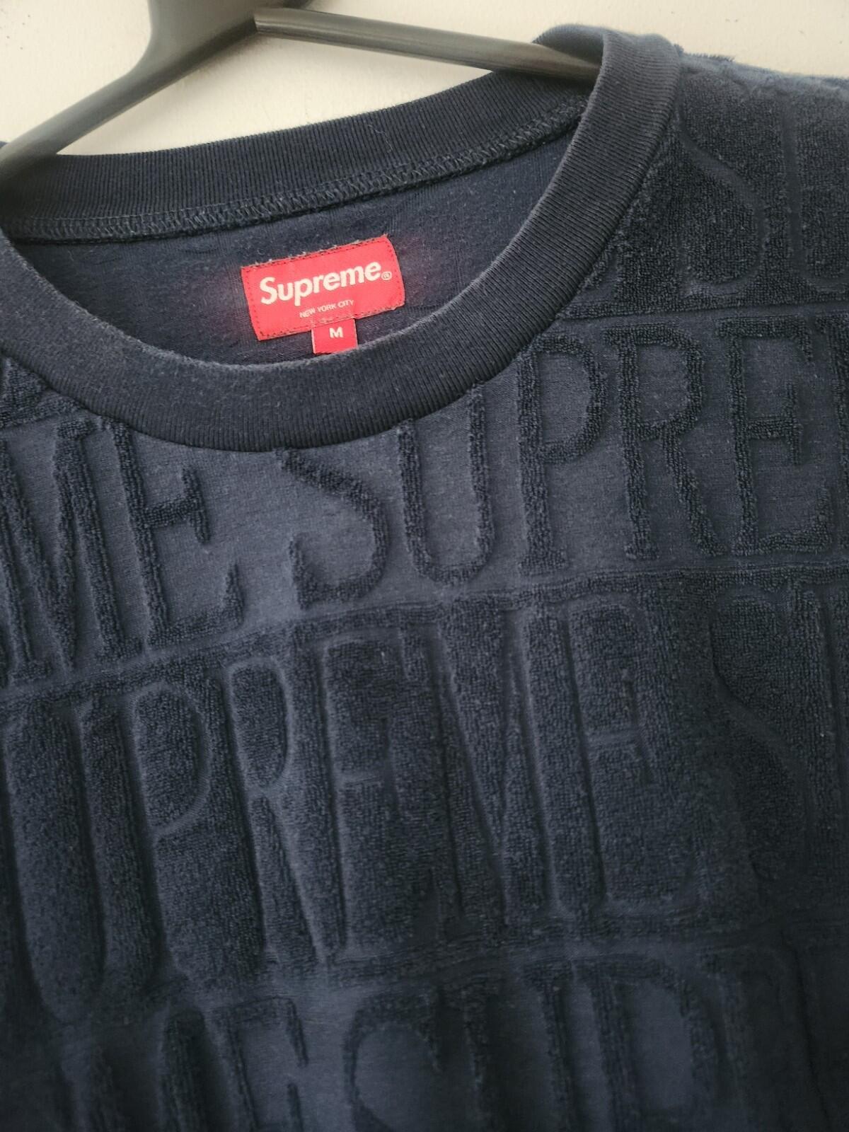 SS17 Supreme Logo Stripe Terry T Navy size M
