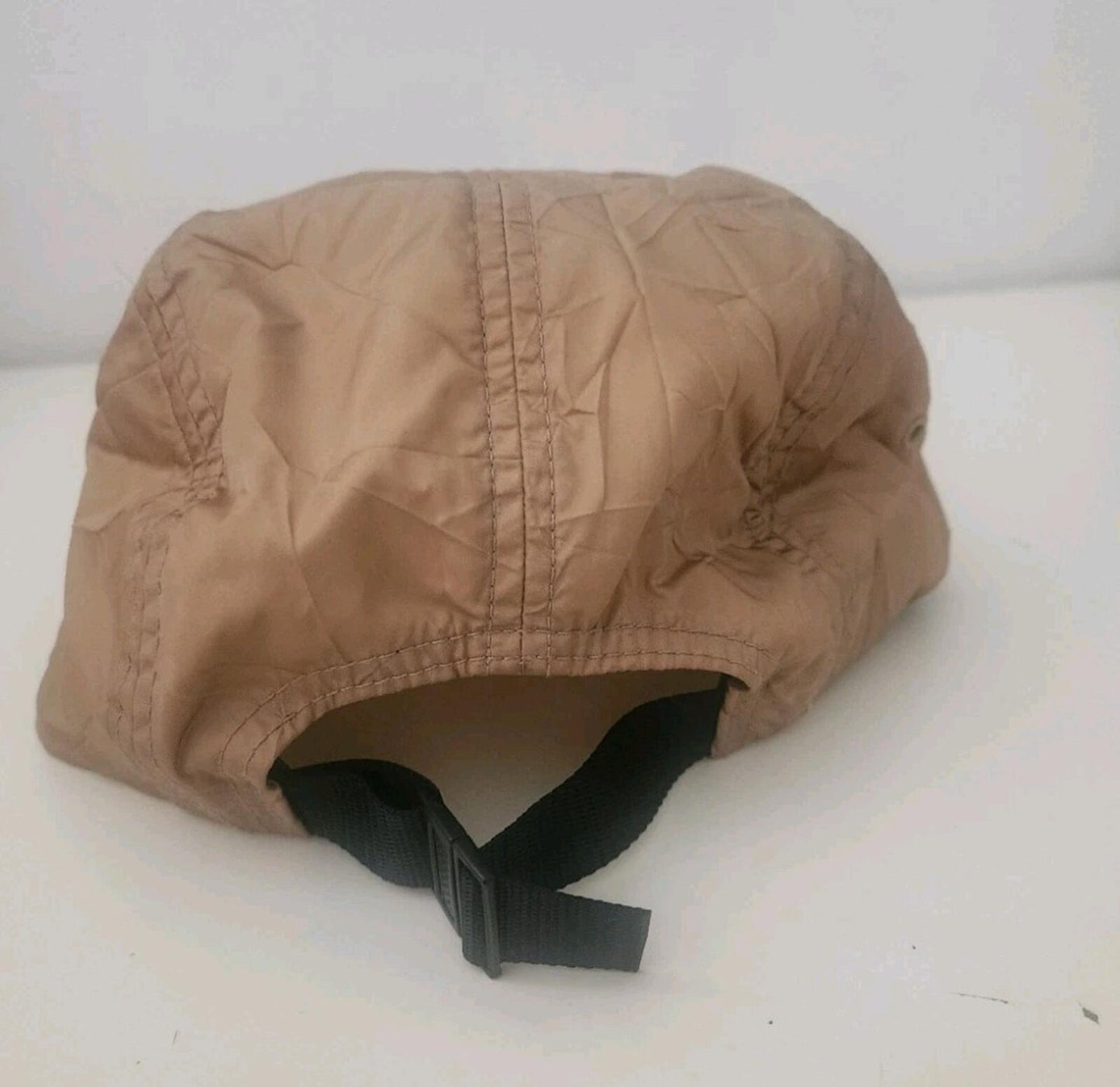 FW15 Supreme Wrinkled Nylon Soft Bill Camp Cap Hat Red Box logo Vintage 2015 Tan
