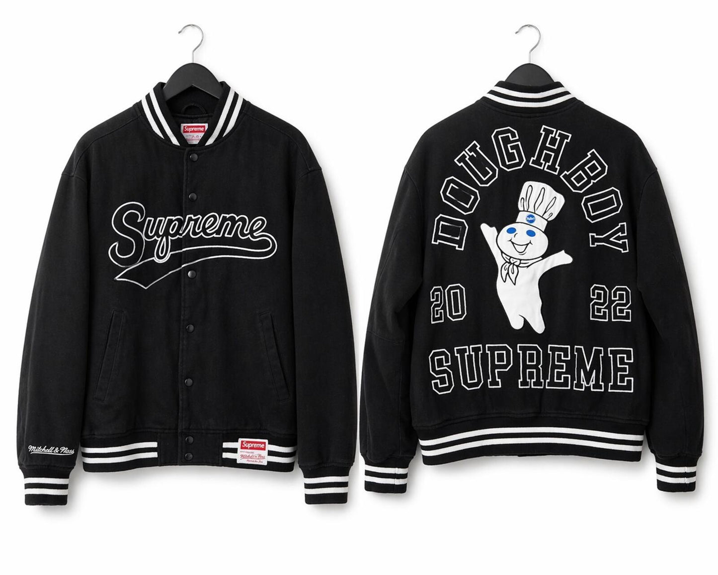 FW22 Supreme x Mitchell & Ness Doughboy Twill Varsity Jacket Black Size S