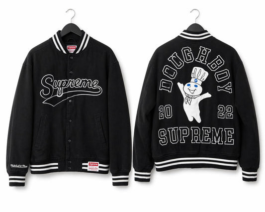 FW22 Supreme x Mitchell & Ness Doughboy Twill Varsity Jacket Black Size S