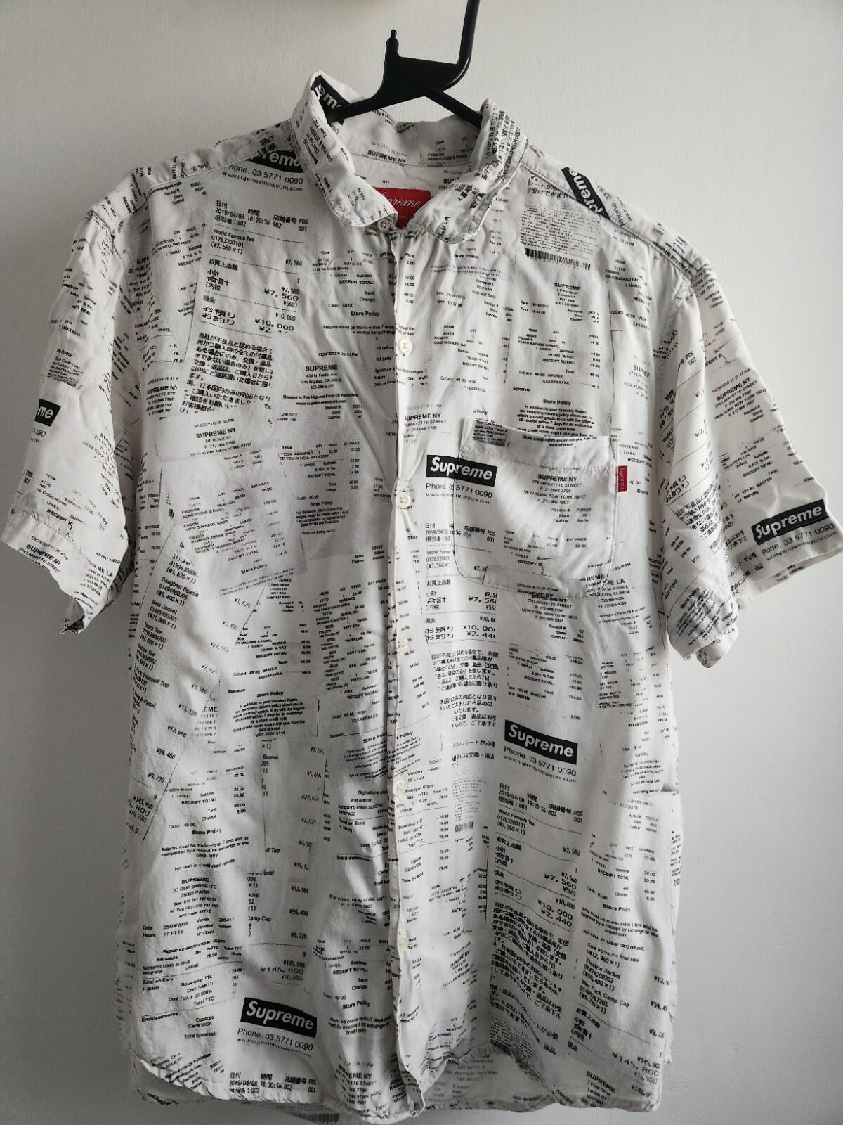 FW20 Supreme Receipts Rayon S/S Shirt Size M medium white short sleeved