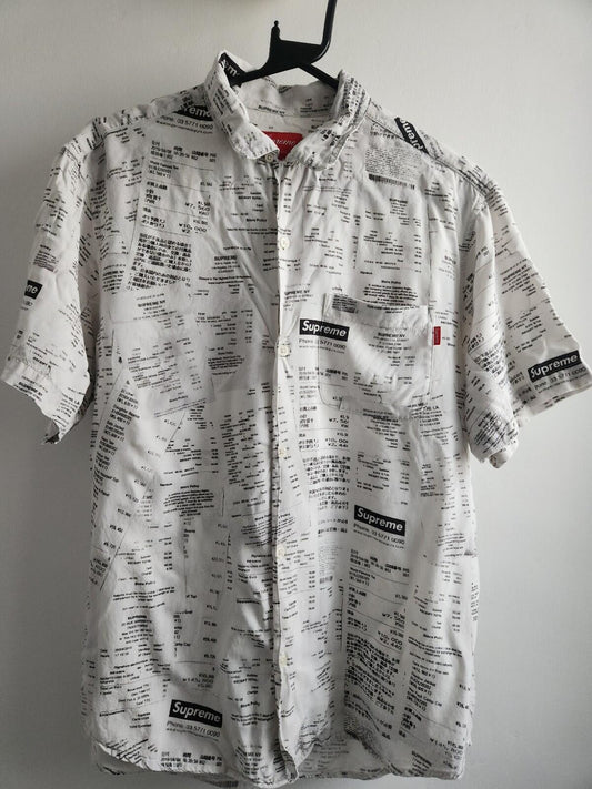 FW20 Supreme Receipts Rayon S/S Shirt Talla M mediana manga corta blanca