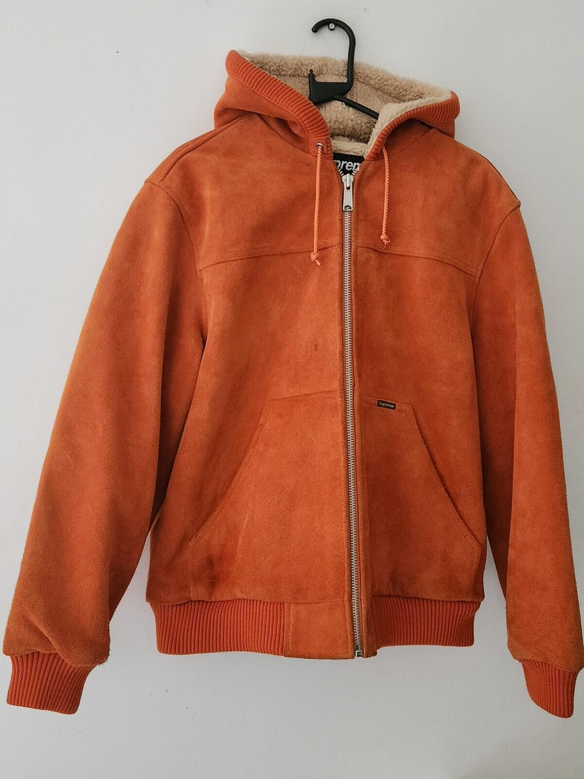 FW17 Supreme hooded suede Orange work jacket $588 Size M medium lambskin leather