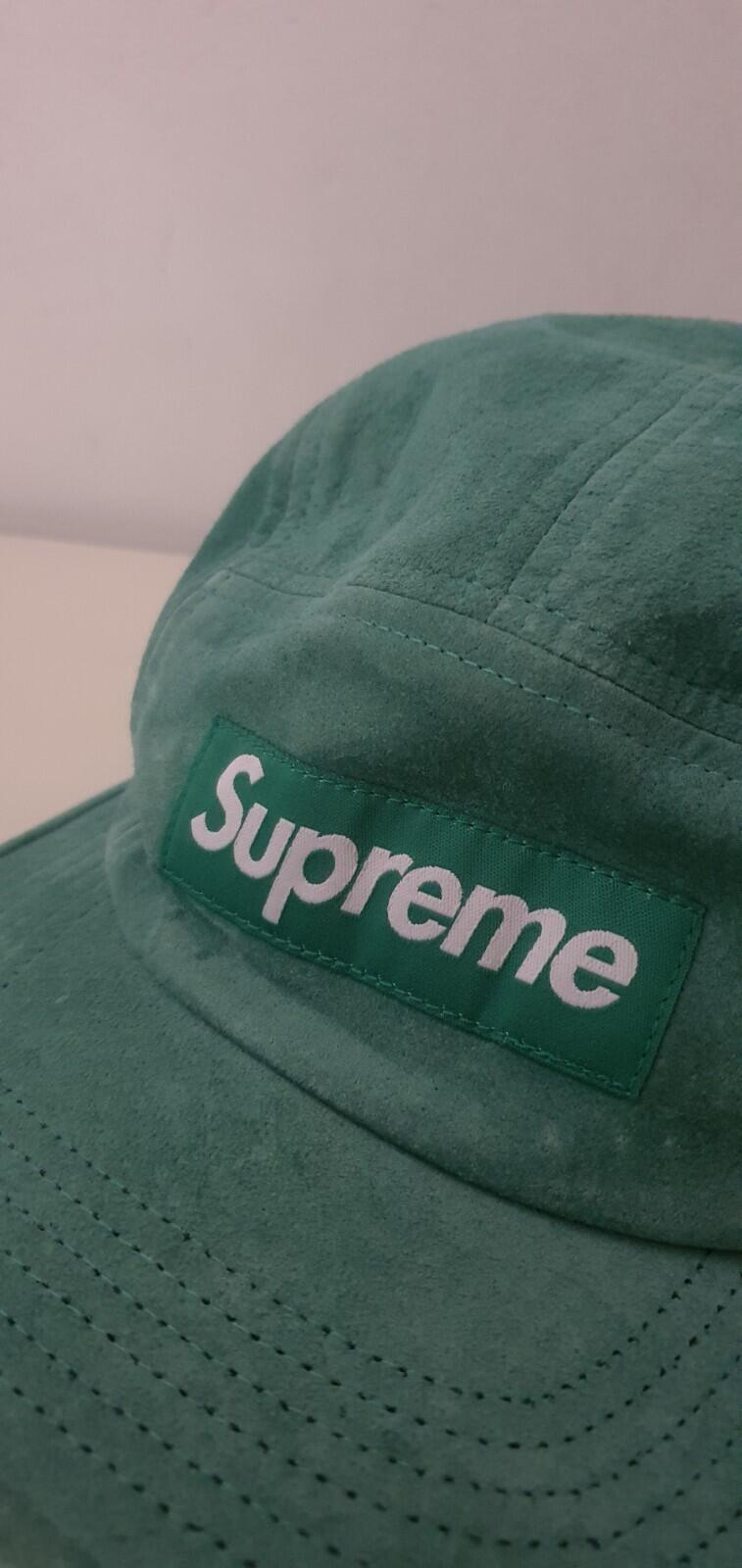 SS17 Supreme Suede Camp Cap Light Green Leather Hat Box Logo
