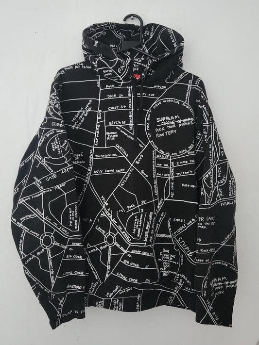 Sudadera con Capucha Bordada con Mapa Gonz de Supreme SS19, talla mediana, color negro, de Gonzales