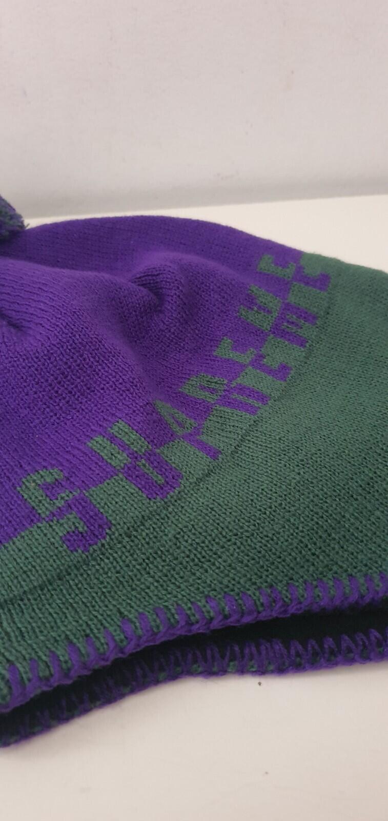 FW19 Supreme Split Logo Earflap Beanie Purple Green Hat