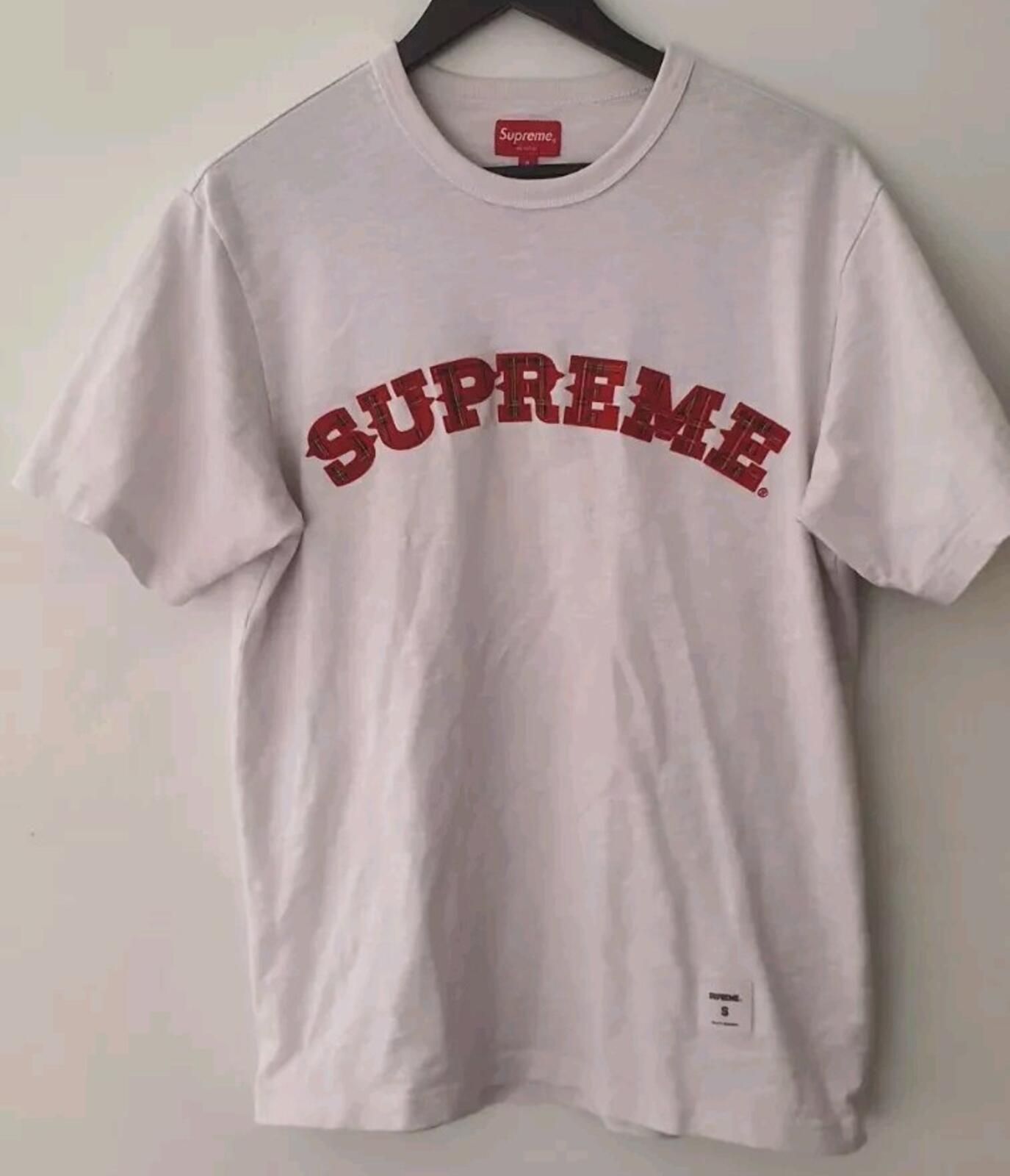 FW20 Supreme Plaid Appliqué S/S Top S Small T-shirt White Tee