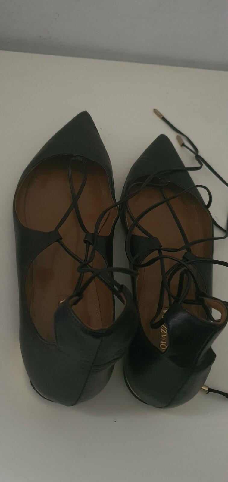 £415 AQUAZZURA Black Leather Christy Flat Pointed Toe Sandals Ballet EU 38 UK 5