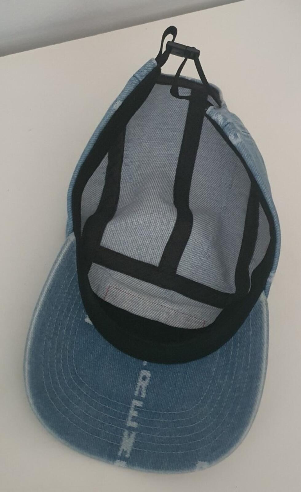 FW20 Supreme Logo Stripe Jacquard denim camp cap red box logo blue hat Worn 1x