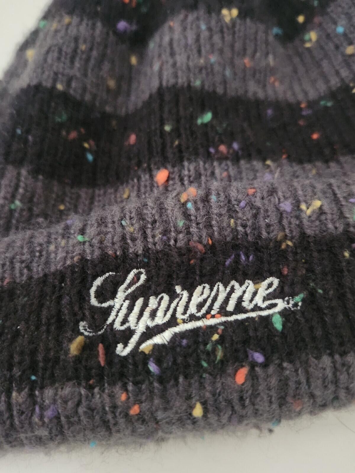FW19 Supreme Stripe Speckle beanie Black Grey Hat