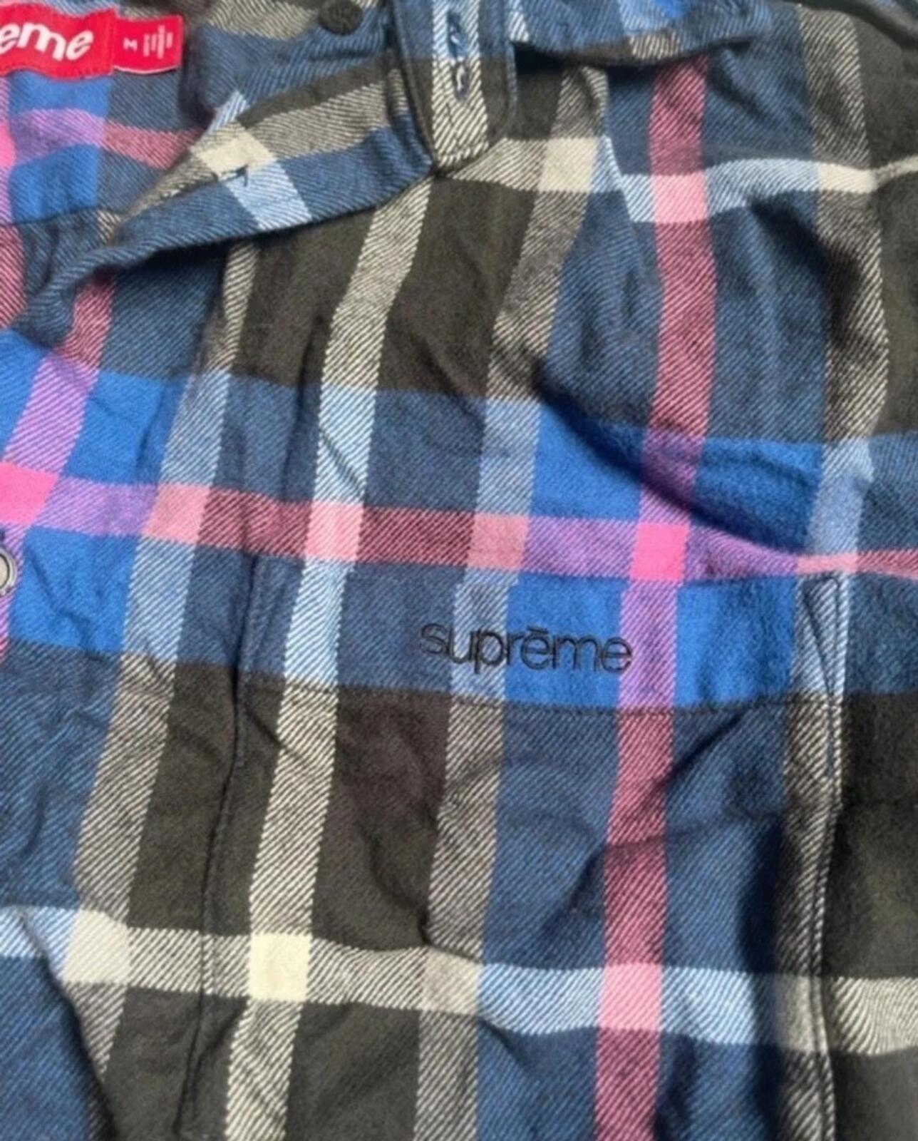 FW23 Supreme Plaid Flannel Shirt Blue Size M