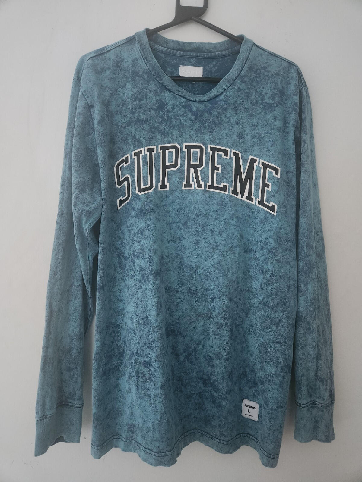 SS17 Supreme Acid wash arc logo l/s top size L large Blue long sleeve