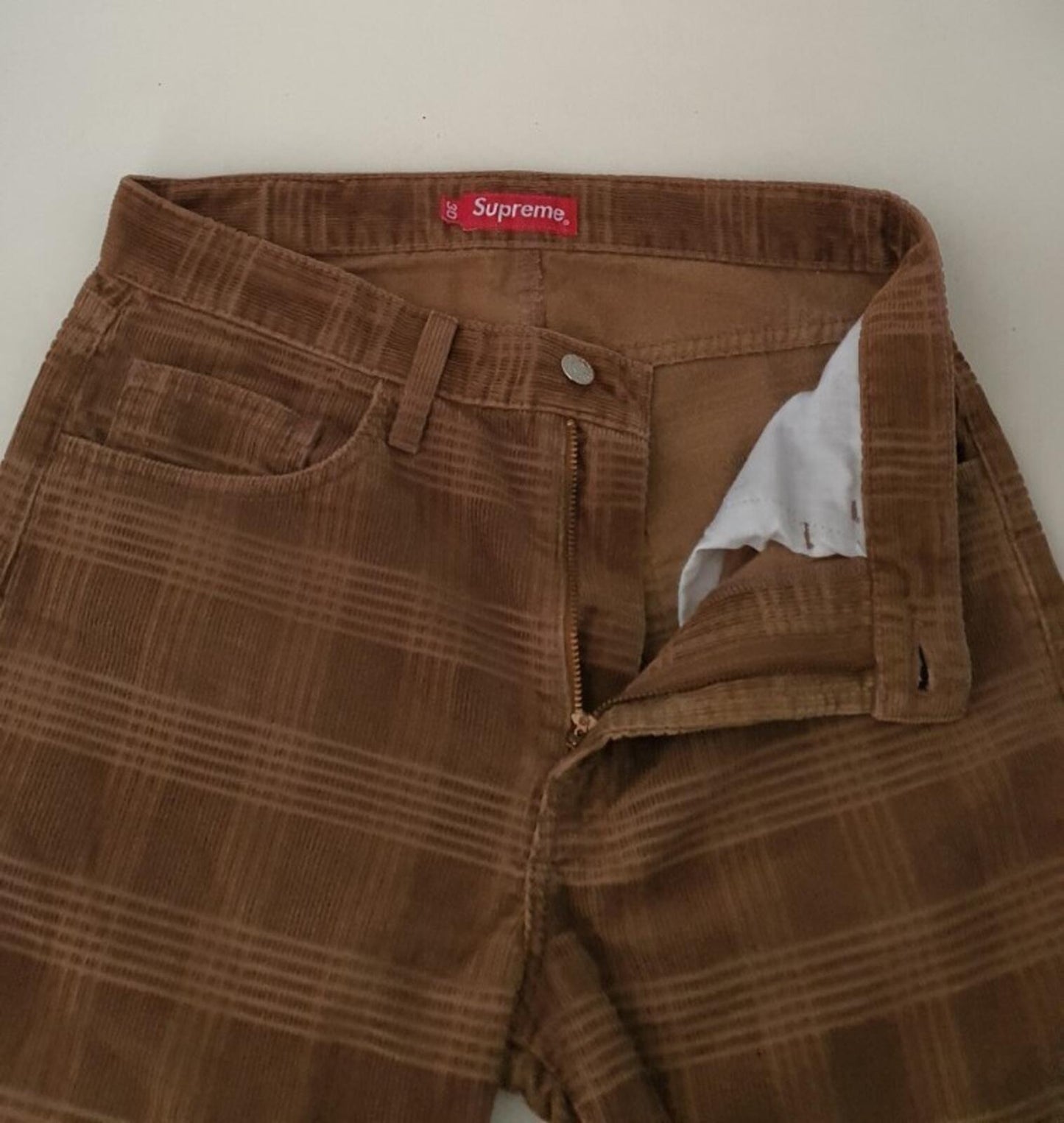 FW14 Supreme Plaid Cord 5 pocket pant size 30 trousers pants W30 L30 brown