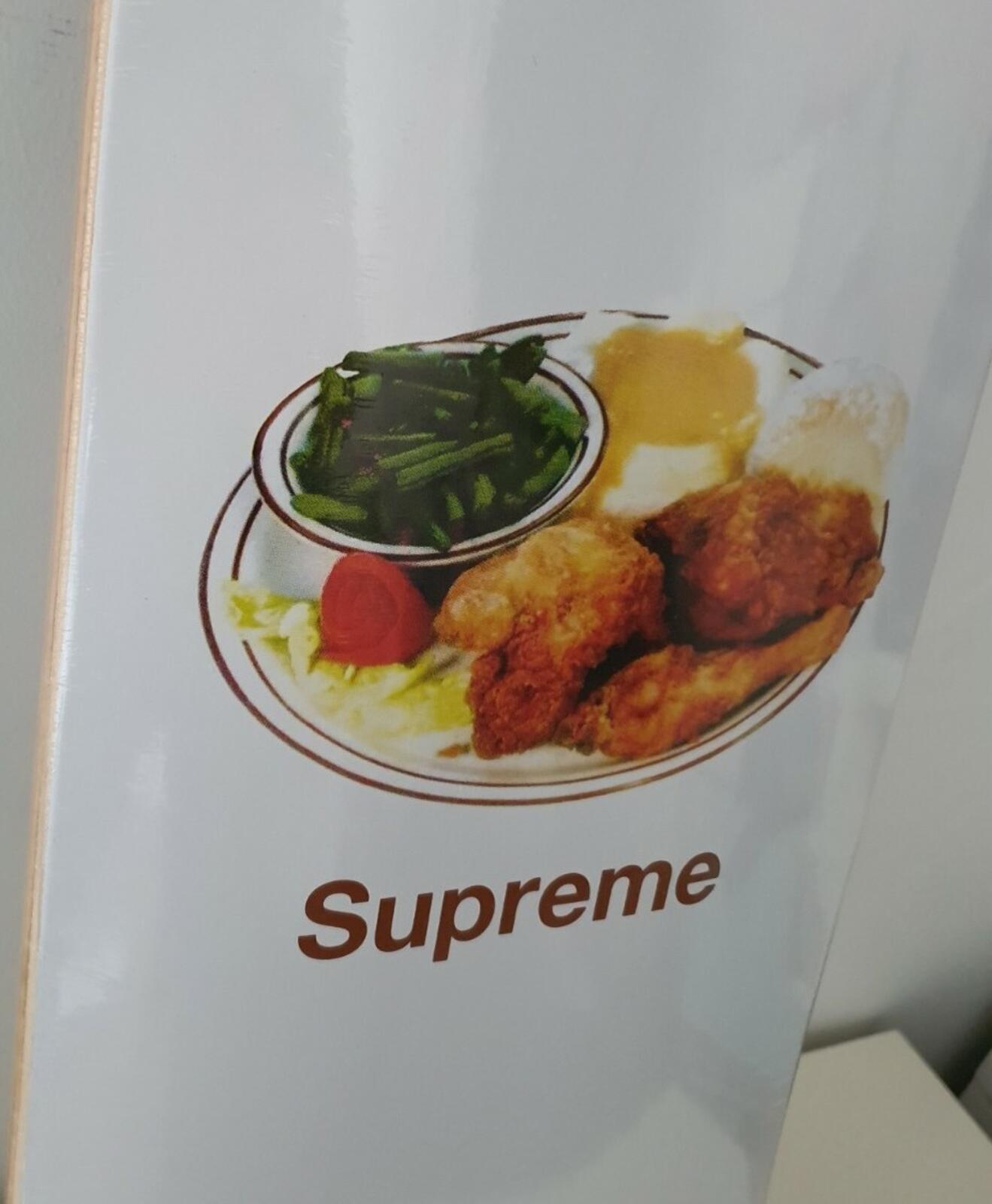 SS18 Supreme Chicken Dinner Skateboard Deck White Size 8.375” x 32.375”