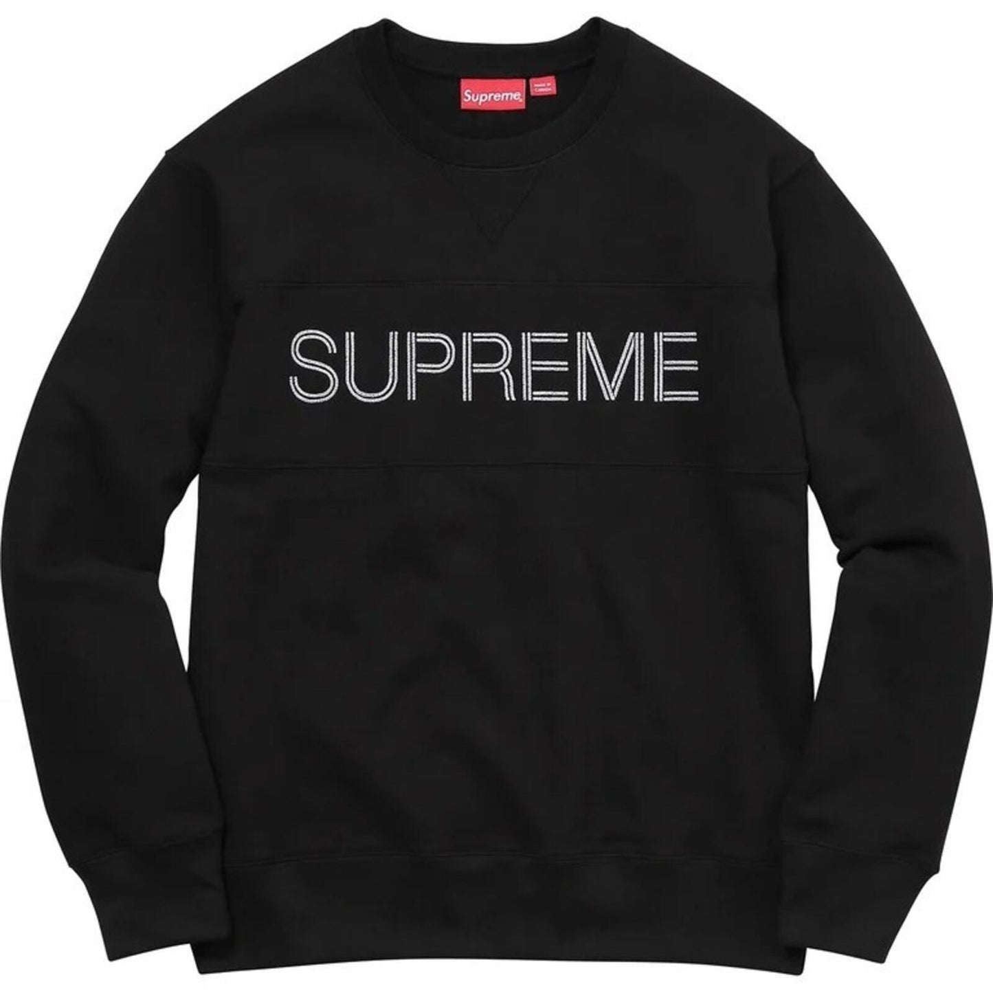 FW17 Supreme Zig Zag Stitch Panel Crewneck Black Size M