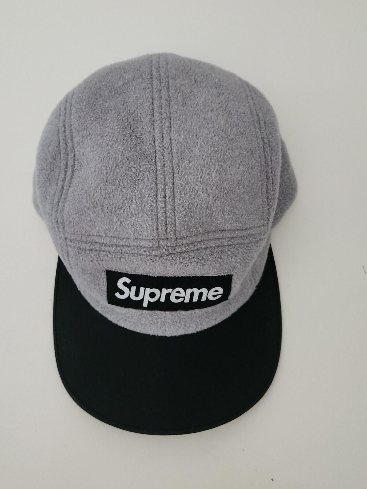 FW15 Supreme Polartec Fleece Fitted Camp Cap Grey Black Hat Size S/M Vintage
