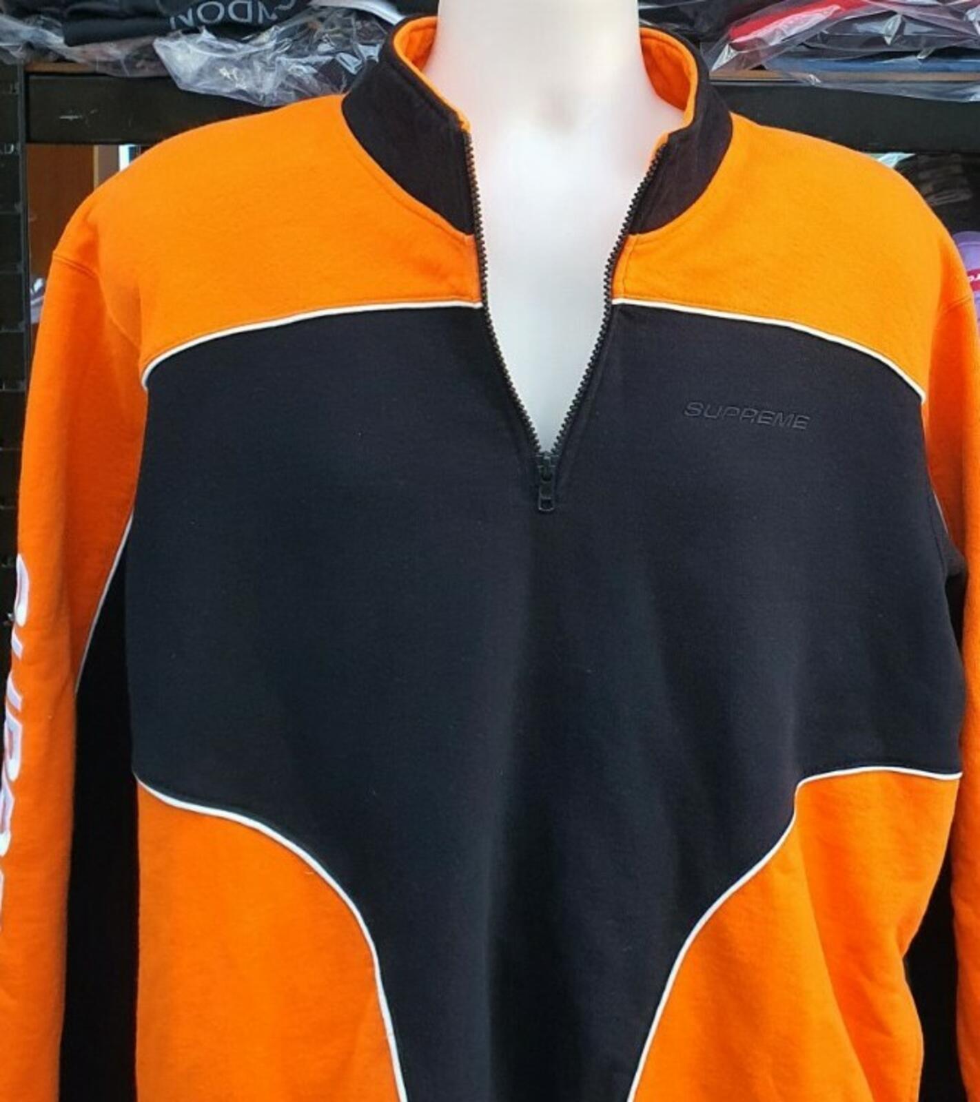 FW18 Supreme Sweatshirt Half-zip Speedway Black / Orange Crewneck size L large