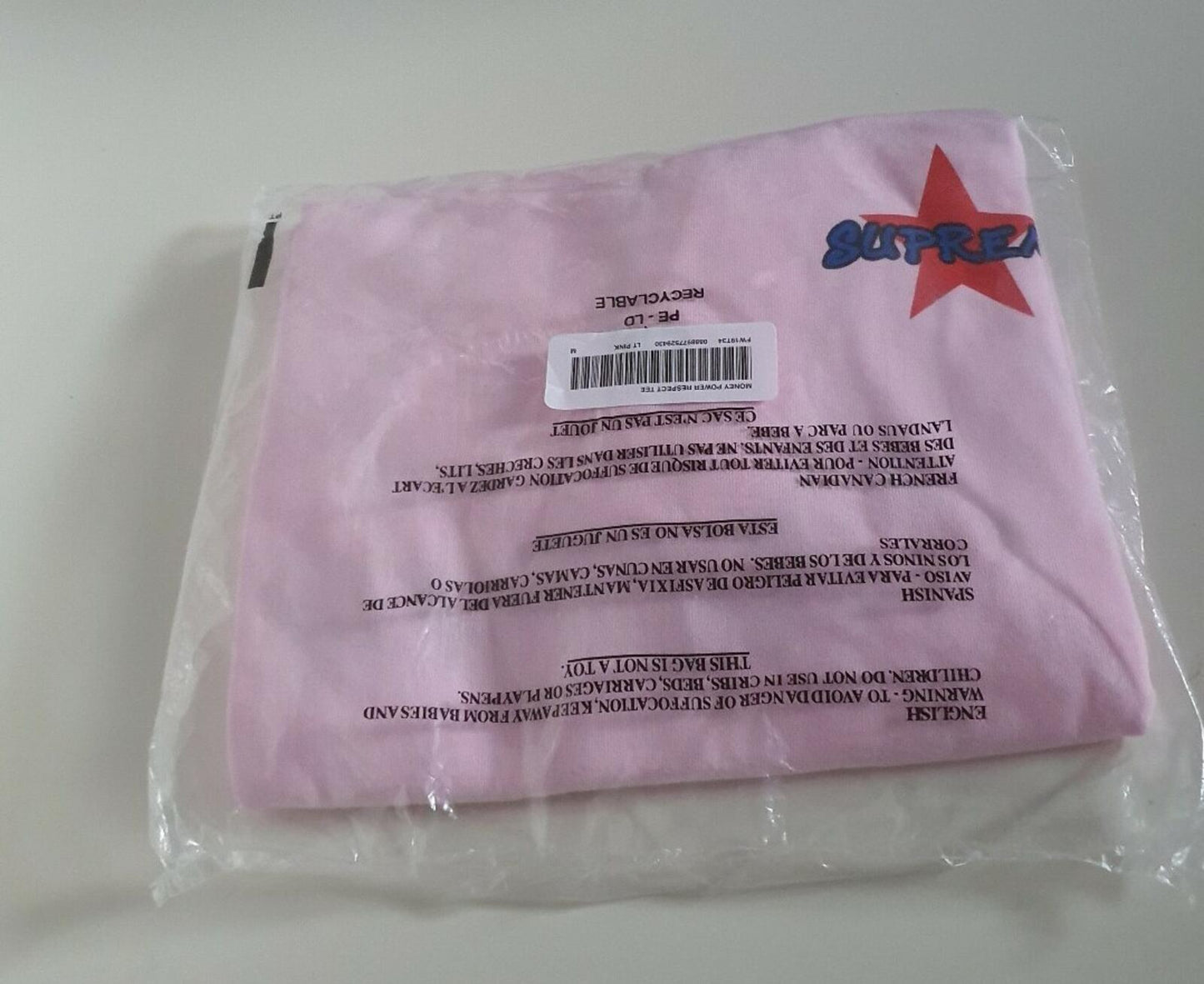 FW19 Supreme Money Power Respect camiseta rosa claro talla M