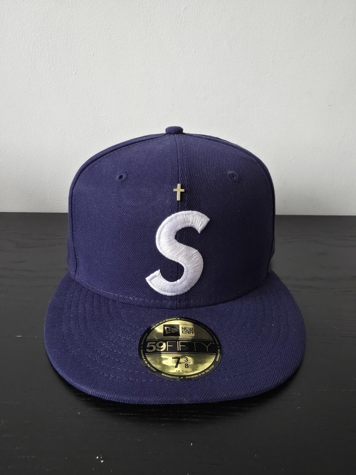 SS24 Supreme Gold Cross S Logo New Era Fitted Hat Size 7 3/8