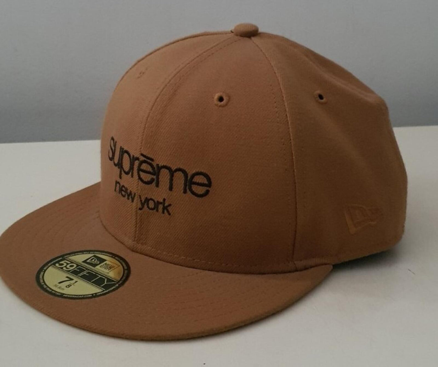 FW10 Supreme Classic Logo New Era brown hat cap 7 1/8 vintage 2010 Very Rare