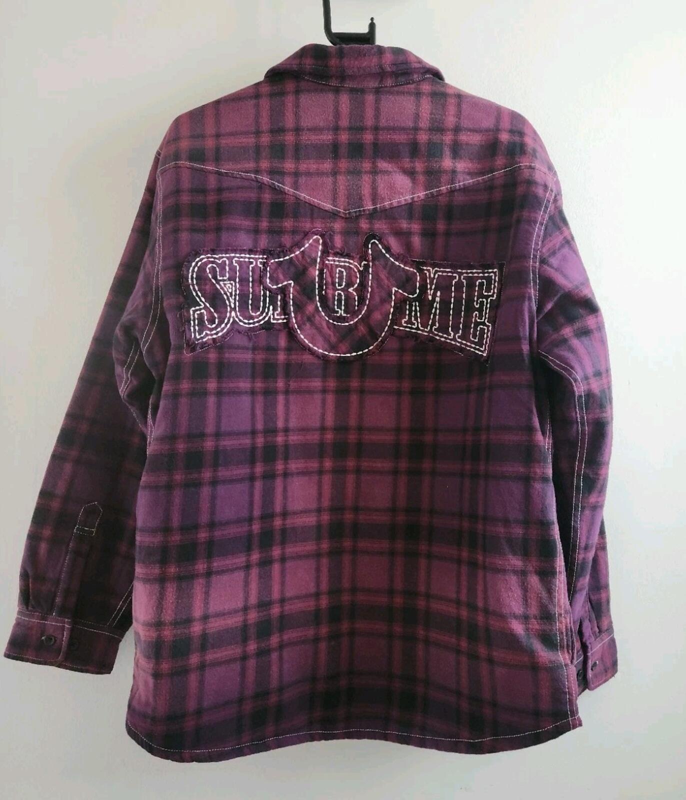FW25 Supreme x True Religion Quilted Lined Plaid Flannel Shirt Purple Size M