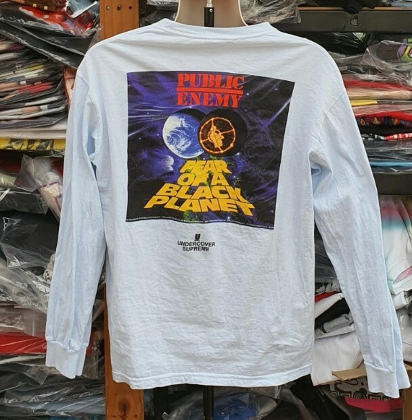 SS18 Supreme x Undercover x Public Enemy Counterattack Langarmshirt Hellblau Größe M