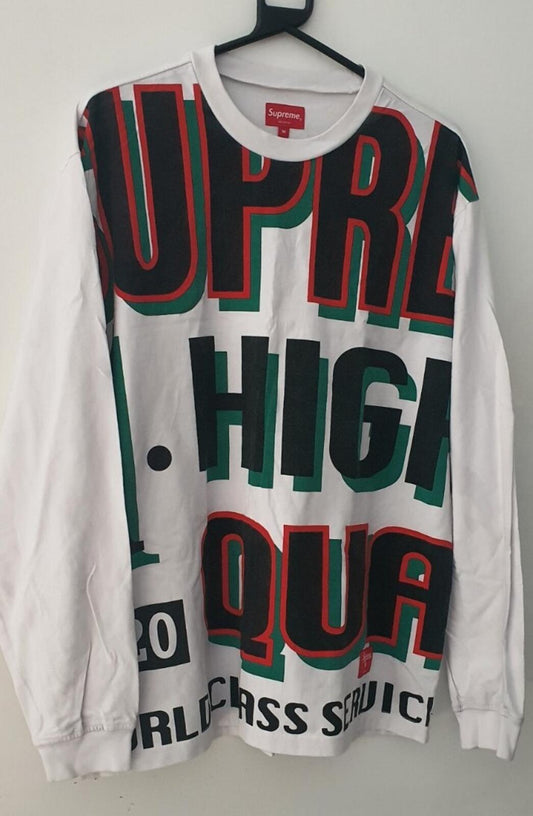 FW20 Supreme World Class camiseta de manga larga talla M mediana de punto de algodón blanca con cuello redondo