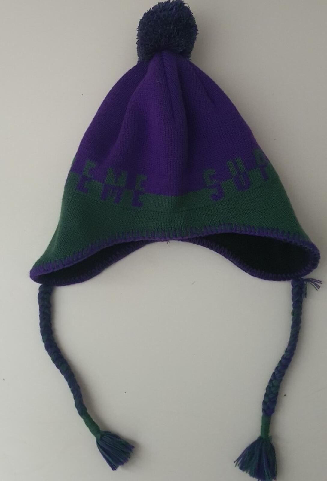 FW19 Supreme Split Logo Earflap Beanie Purple Green Hat