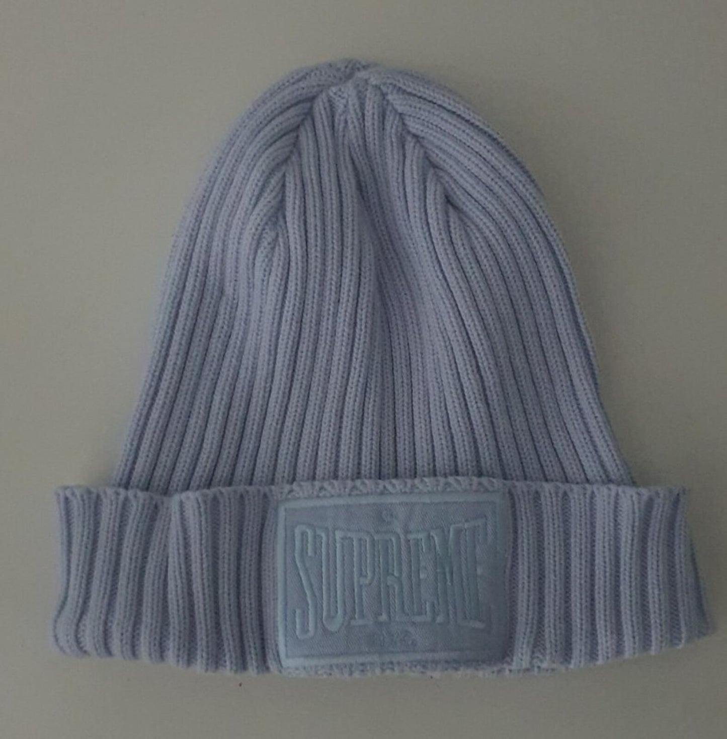 FW22 Supreme Overdyed Patch beanie Light Blue Made In Korea Hat
