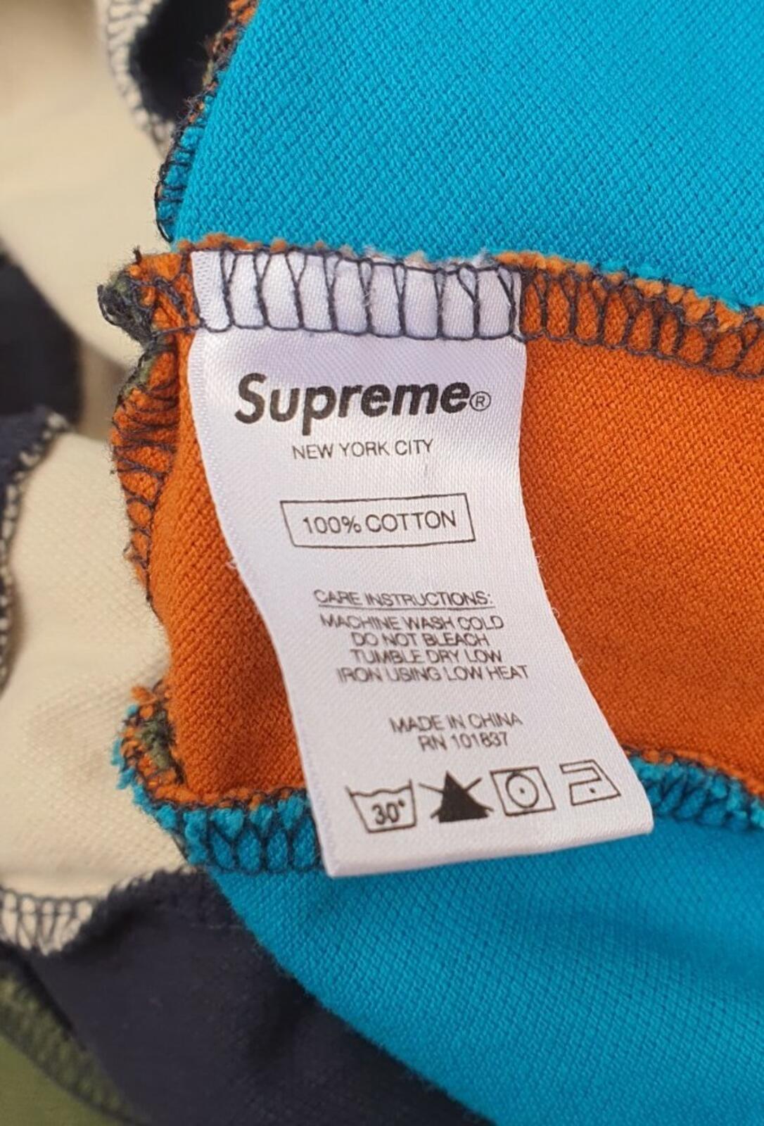 FW18 Supreme Patchwork Pique T-Shirt Marine/Petrol/Orange Größe L