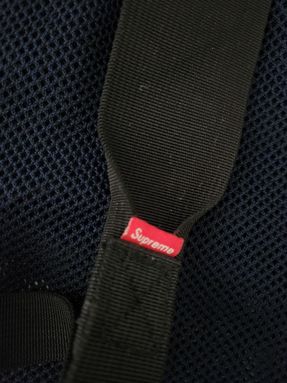 SS16 Supreme mesh backpack navy Bag Red Box Logo