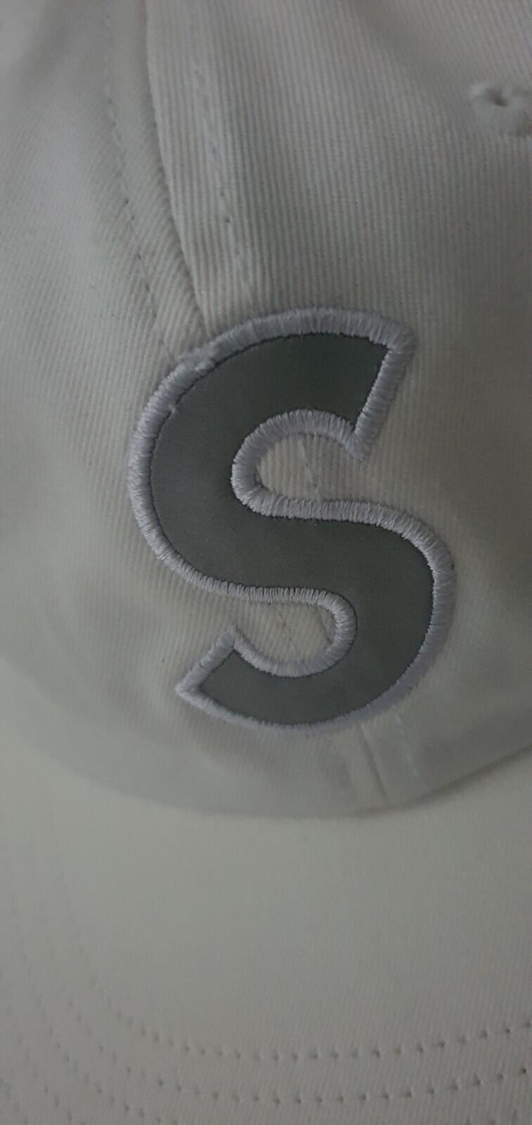 SS16 Supreme S Logo Reflective Logo 6-Panel cap white hat New With Tag