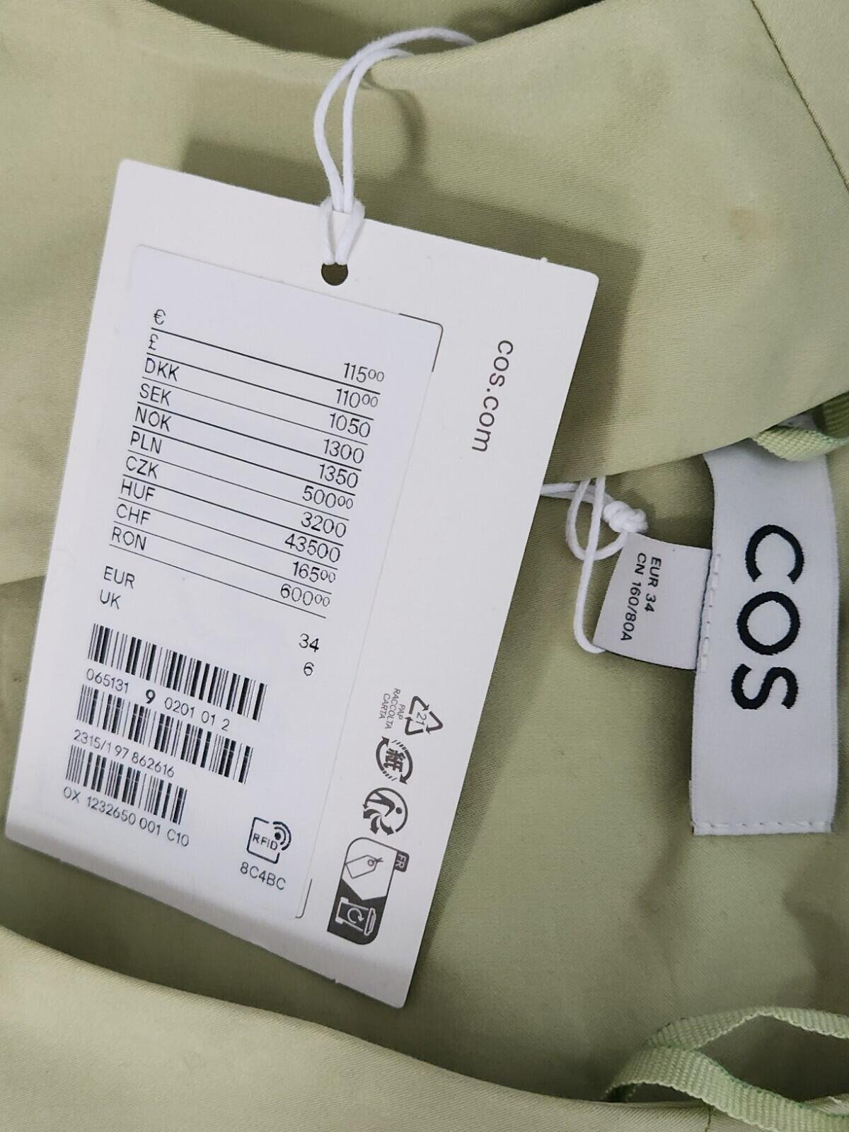 COS Voluminous V-Neck Maxi Dress Green Size Eur 34 UK 6 XS
