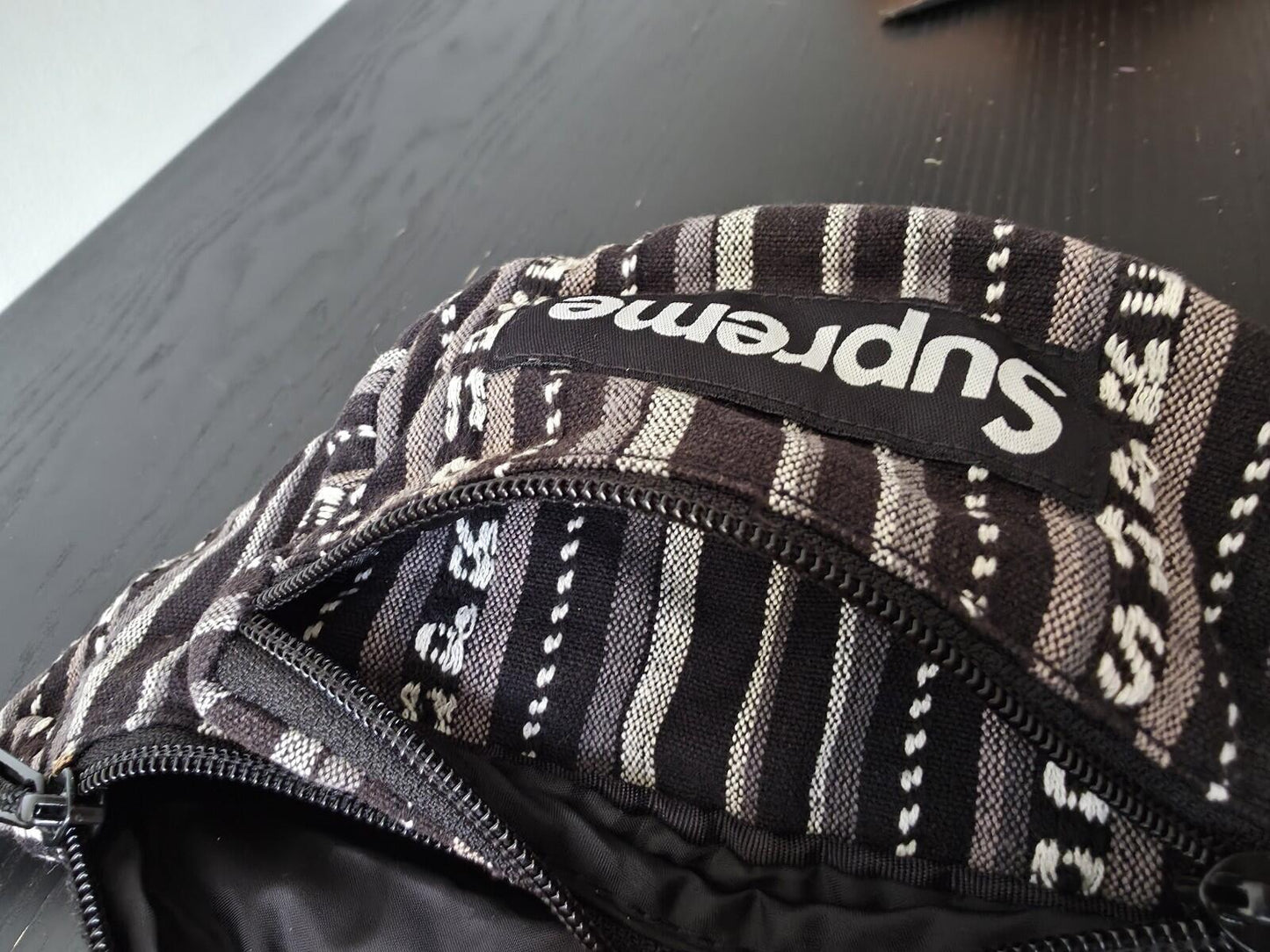 SS20 Supreme Woven Stripe Waist Bag Black