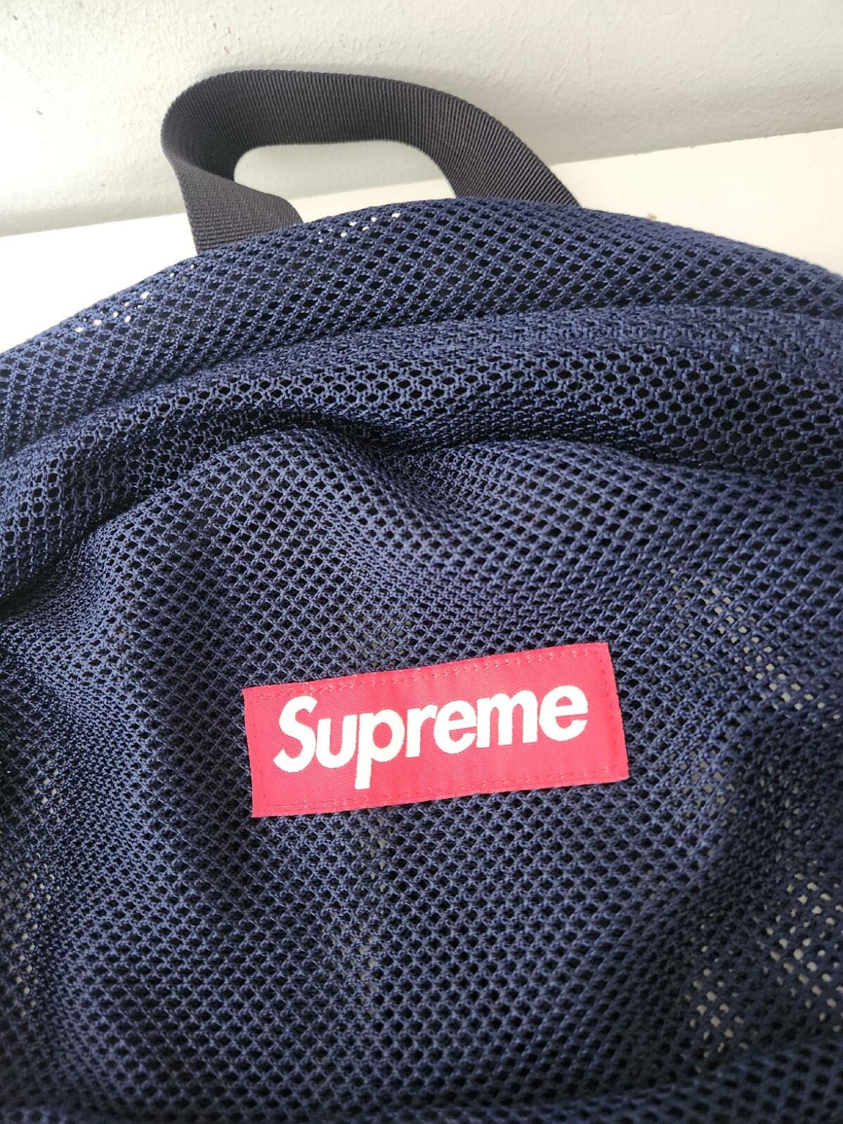 SS16 Supreme mesh backpack navy Bag Red Box Logo