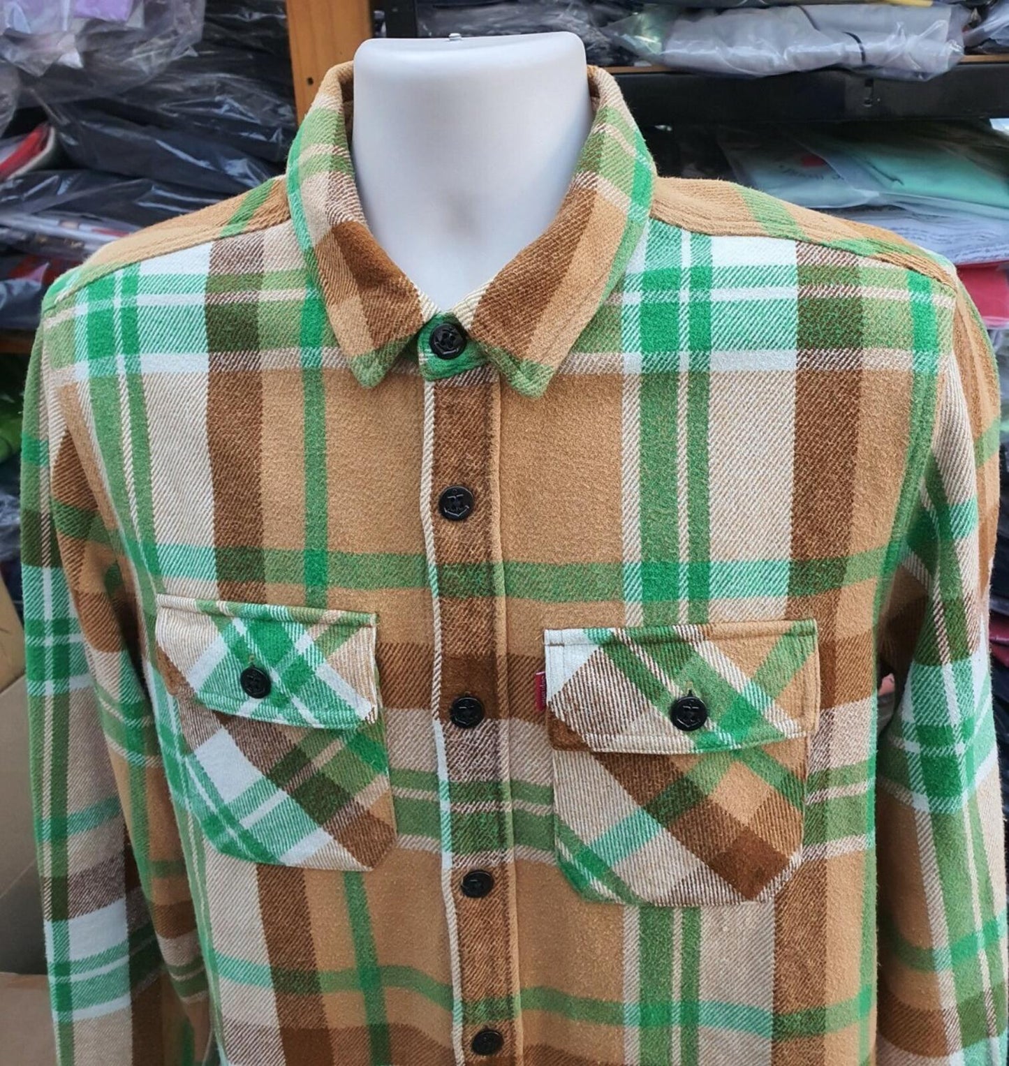 FW14 Supreme Heavyweight Plaid Flannel Hemd braun grün M mittelschwer Vintage