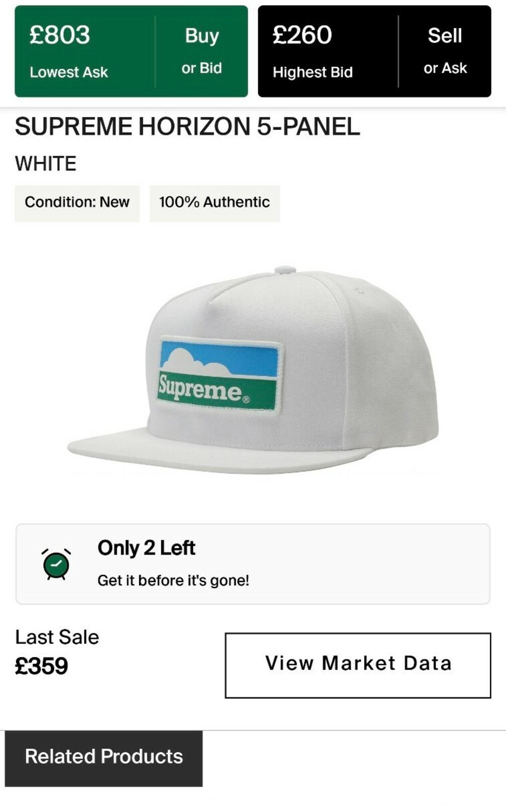 FW18 Supreme Horizon 5-panel hat white cap Farmland logo A CEASE AND DESIST